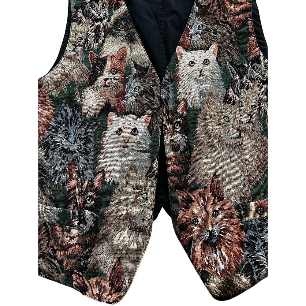 Vtg Karen Scott Tapestry Cat Print Grandmacore Vest | Women’s XL - Picture 5 of 5
